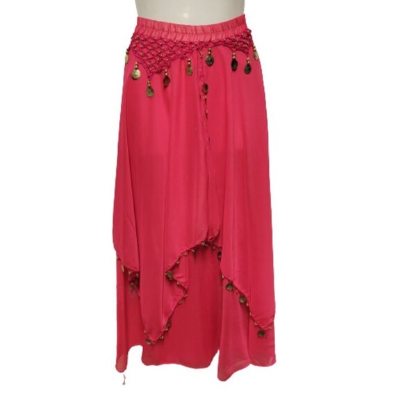 Fuchsia Pink Belly Dance Performance Costume Sequin Beaded Skirt Elastic Waist - Picture 1 of 4